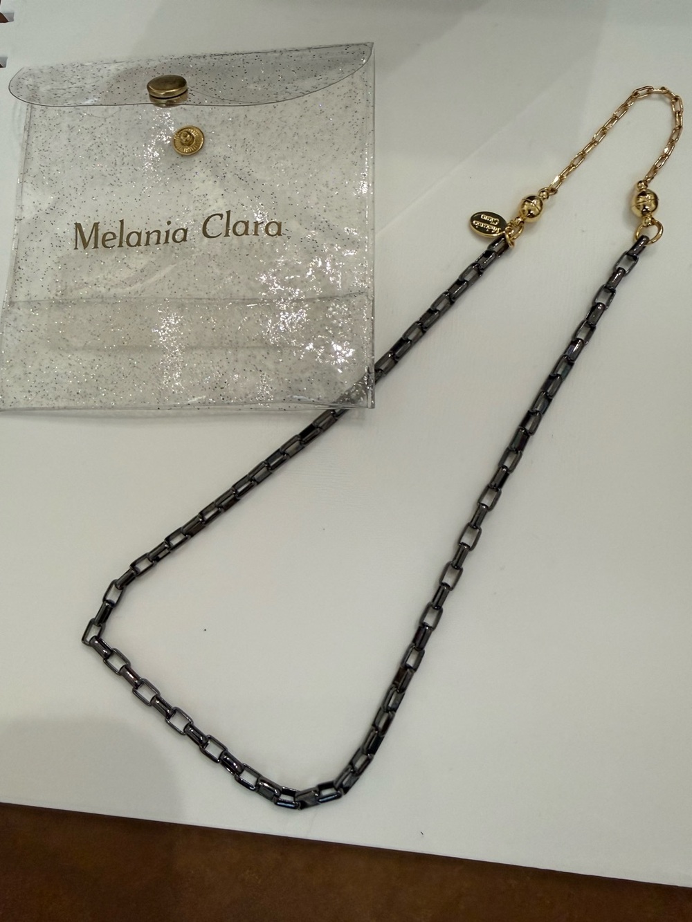 New! Melania Clara Black/Dark Gray Gold Chain Necklace- Magnetic & Adjustable!